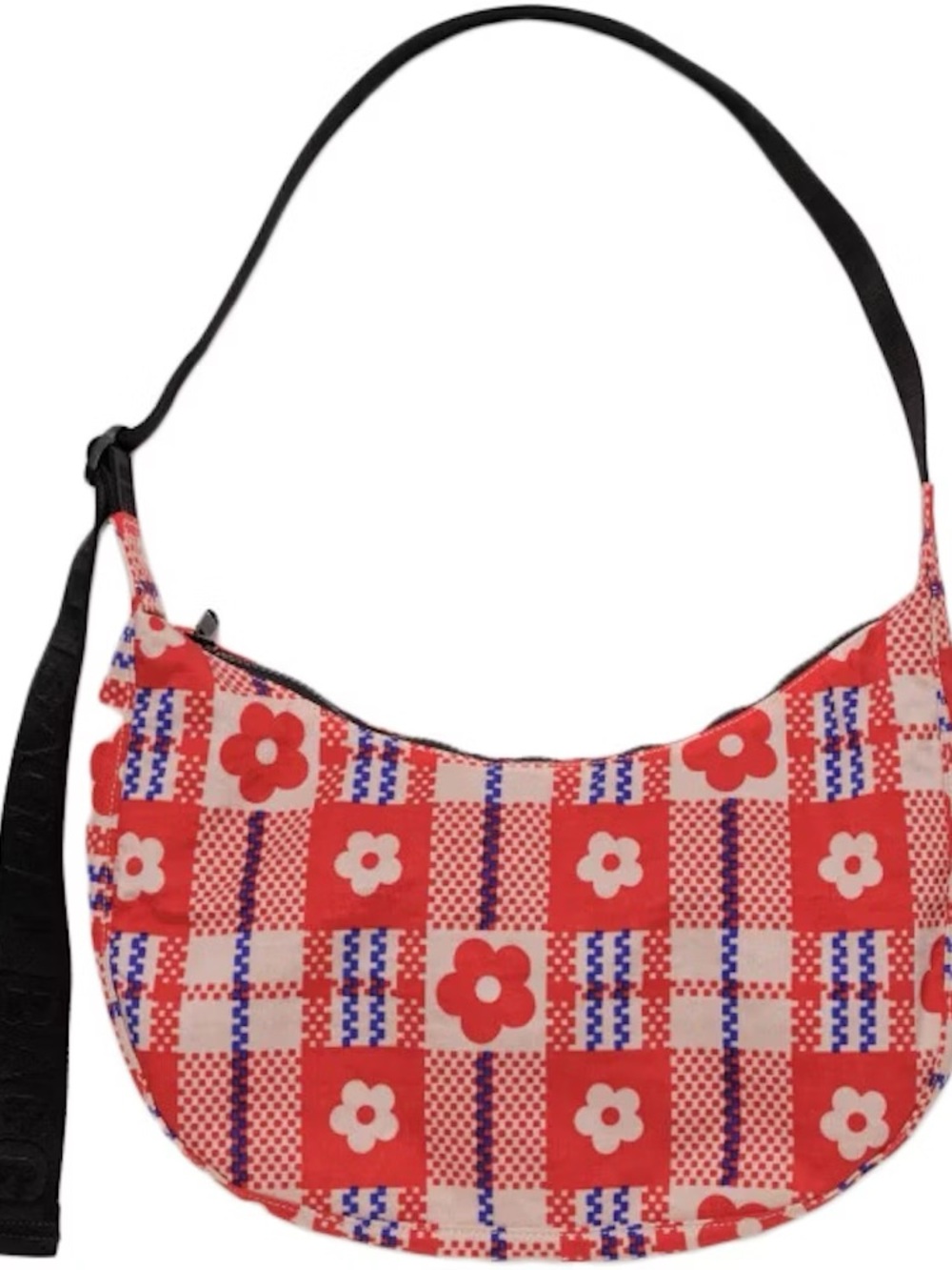 BAGGU Red Floral Check Crescent Crossbody